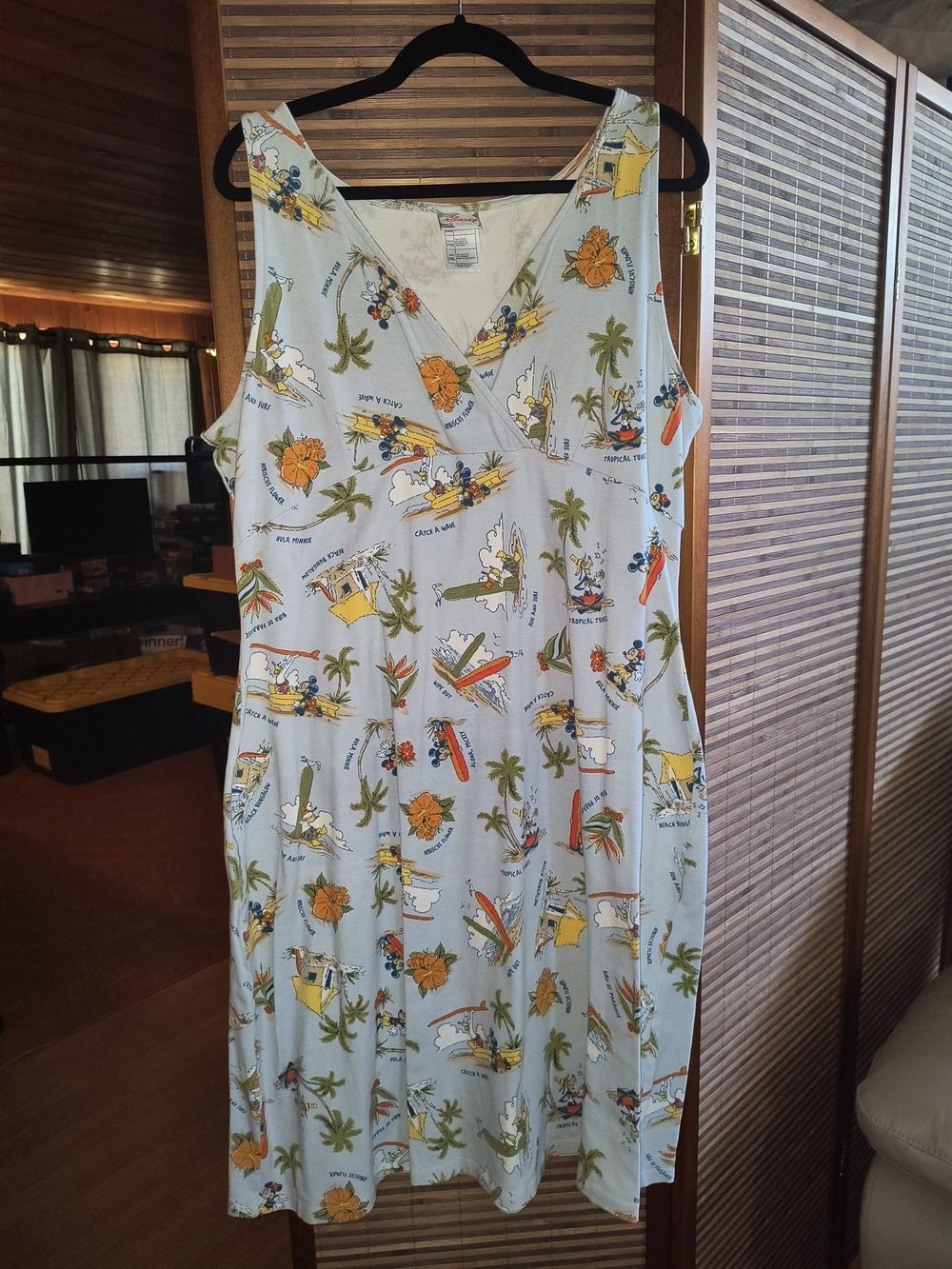 Disney Light Blue Vintage Tropical Hawaiian Mickey & Friends Sleeveless Dress